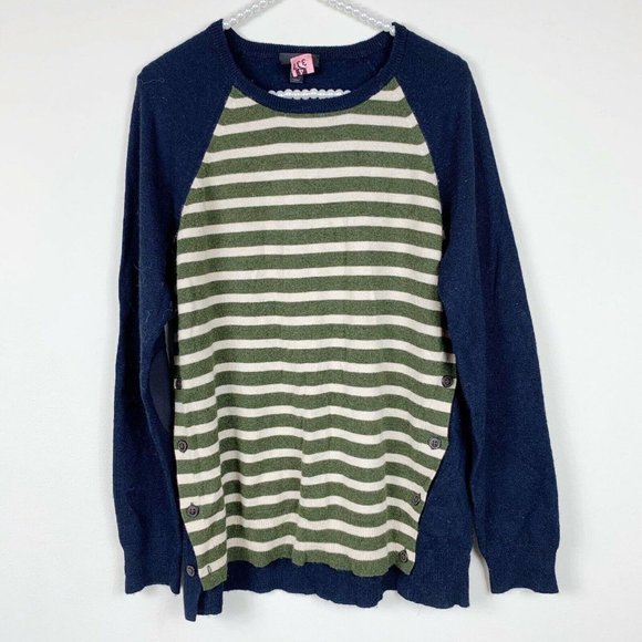 J.crew Side-button sweater in stripe‎ womens size L - Picture 1 of 4